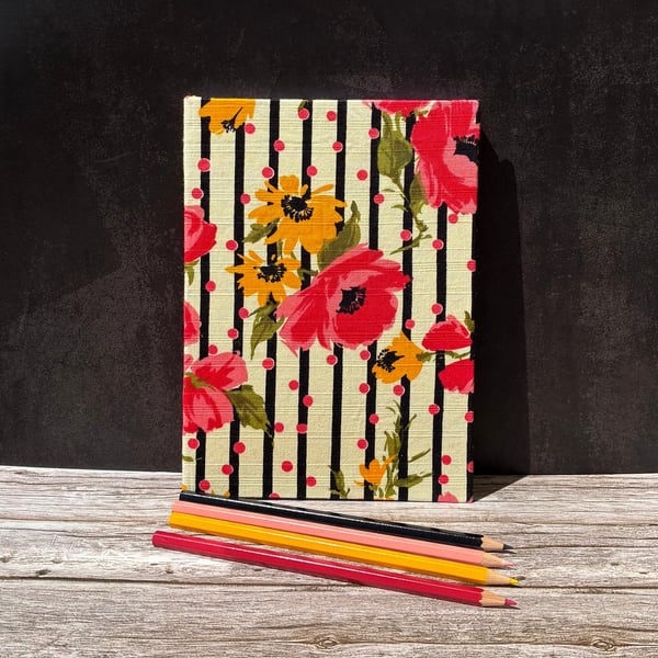 Handmade A5 Journal with 'Woodstock' Floral & Spotty 1950's Vintage Fabric
