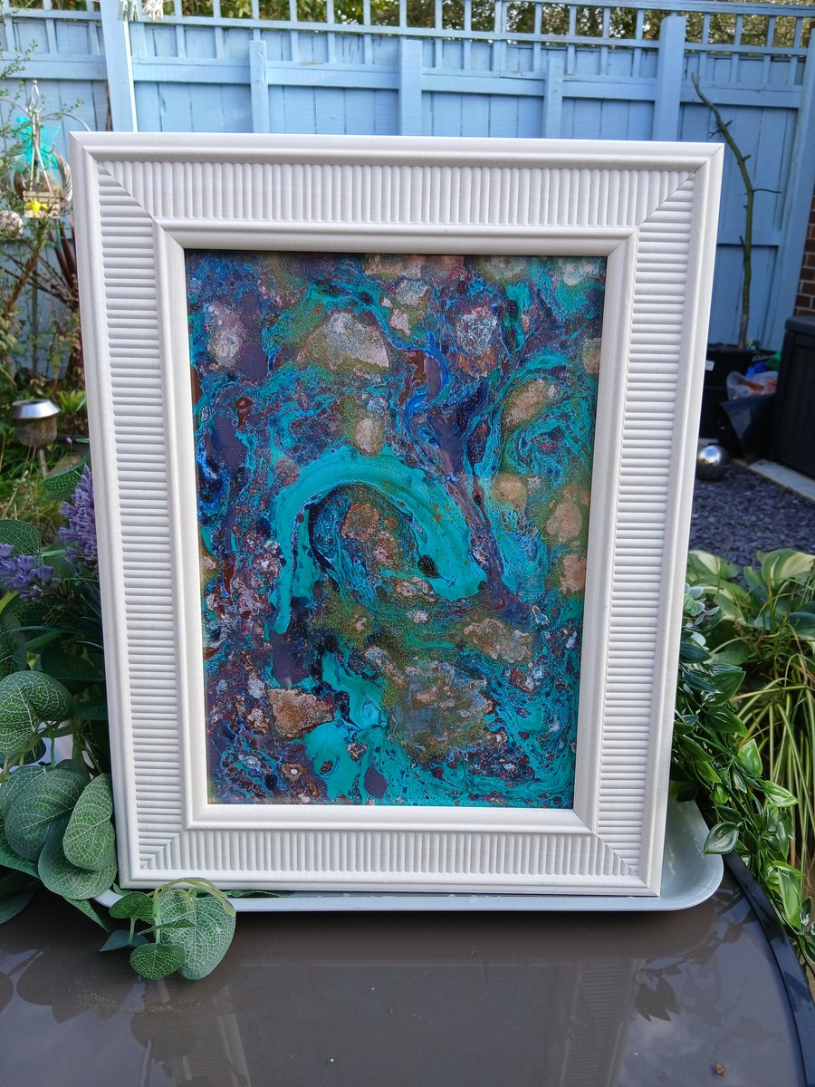 Framed Watercolour Marbling Painting 