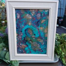 Framed Watercolour Marbling Painting 