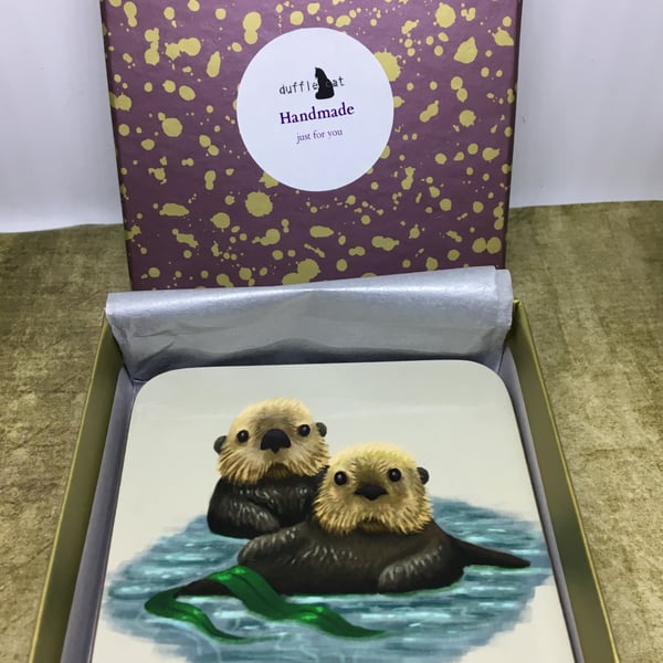 Set of 4 Sea Otter Coasters