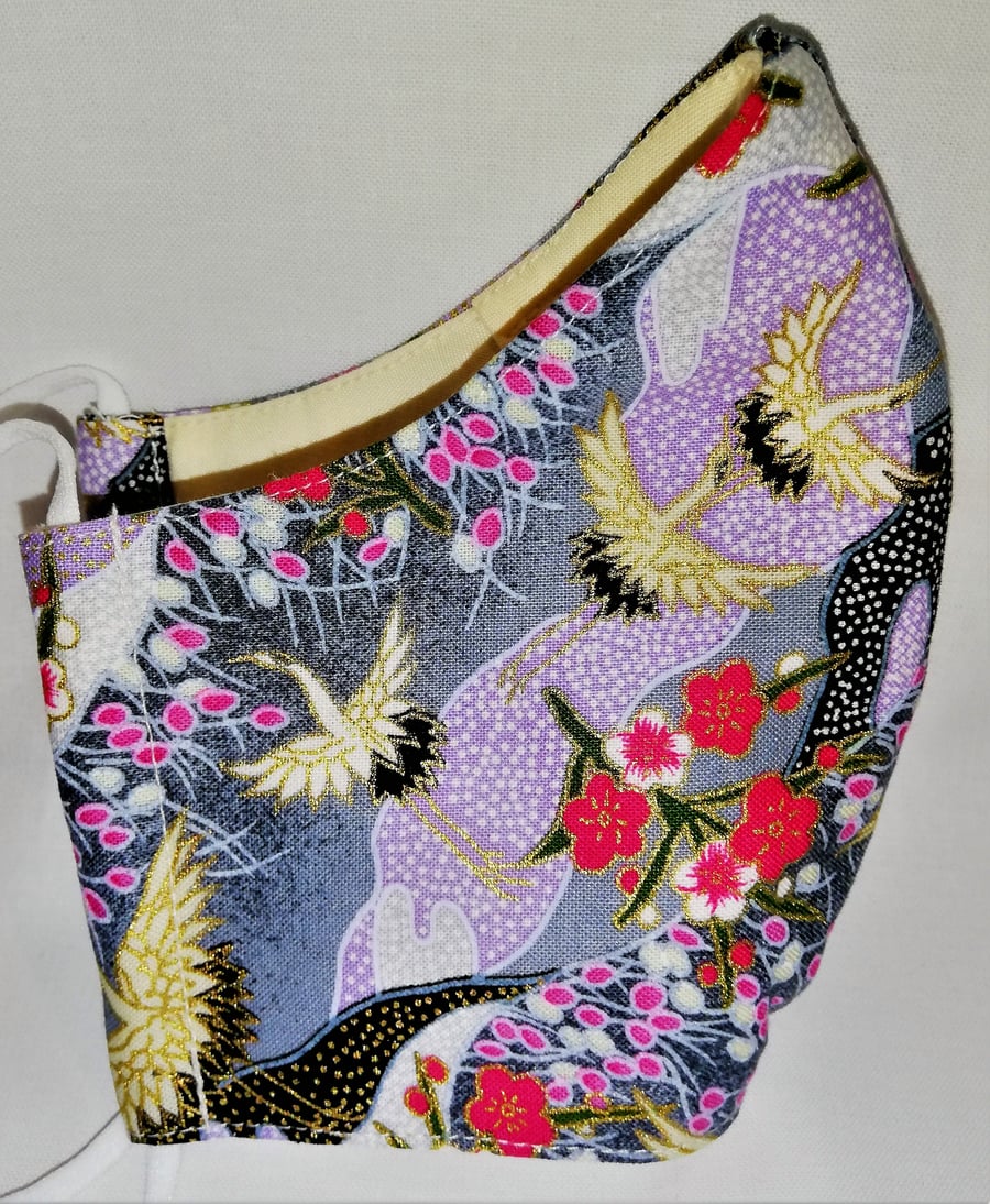 Face mask reusable triple layer 100% cotton Japanese style print hand made