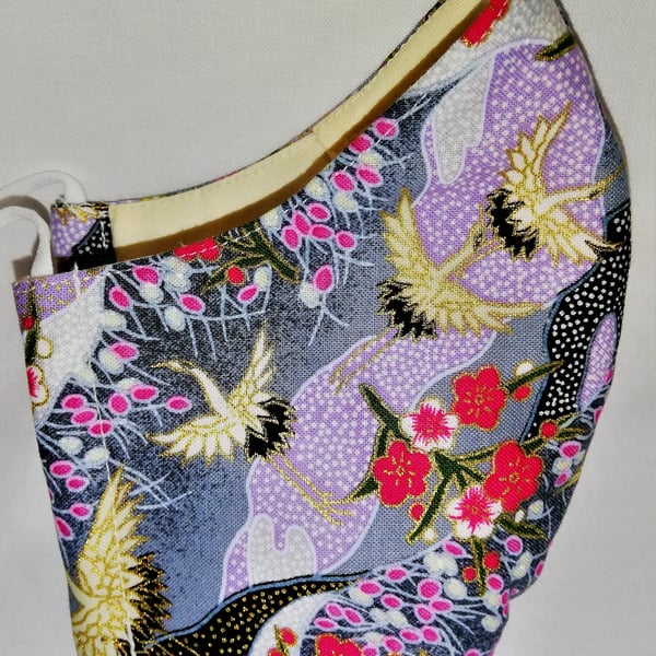 Face mask reusable triple layer 100% cotton Japanese style print hand made