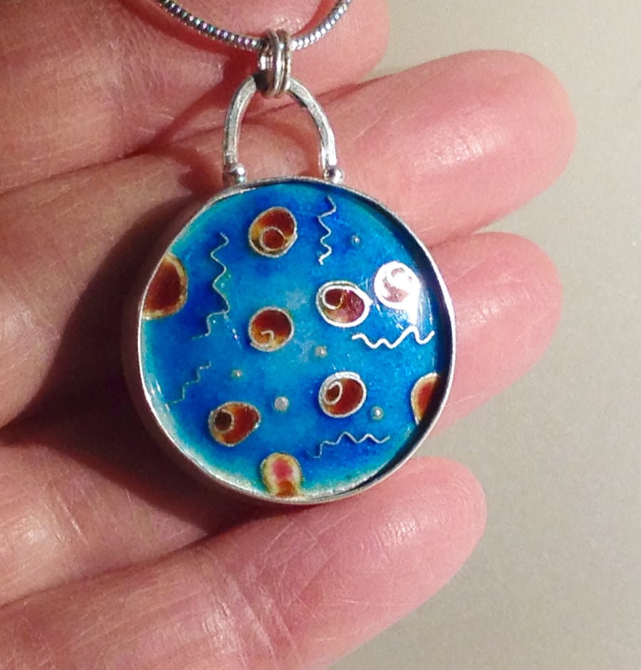 Birth of Coral enamelled pendant