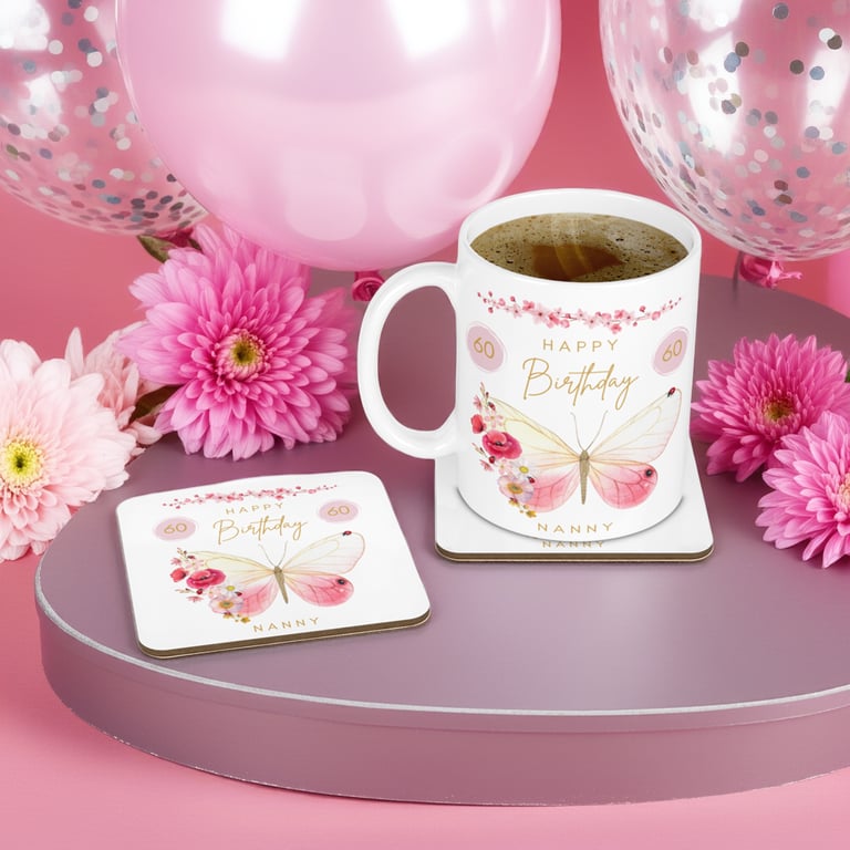 Personalised Mug & Coaster - Birthday Butterfly Design