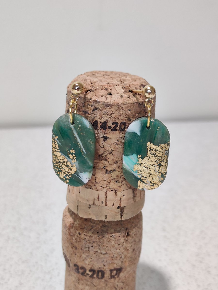 Green marble pill dangle earrings