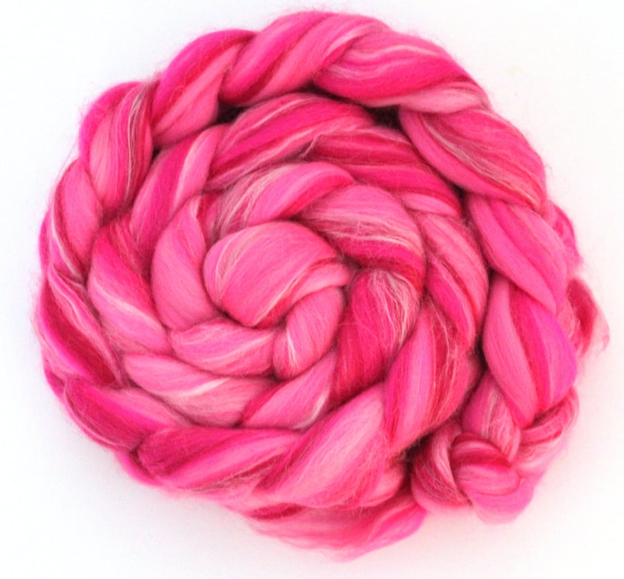 Vibrant Pink - Merino and Silk Combed Top Roving 100g Spinning Felting