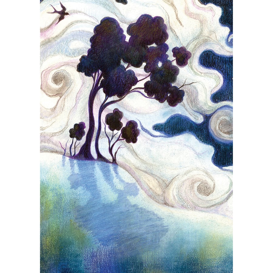 Beautiful Tree Card - landscape art, blank Christmas card