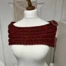 Cherry Red super chunky acrylic shoulder hugger scarf 80cms Celtic button