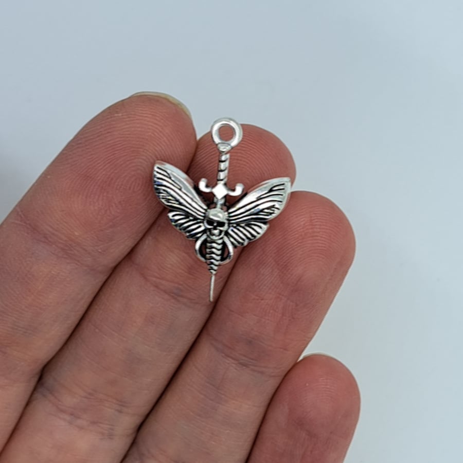 5 Skull moth pendant, butterfly moth with skull head, goth charm C196