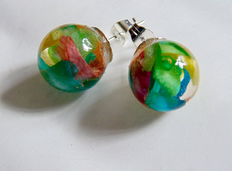 Rose Petal Earrings, Real Flower Earrings, Flower Studs