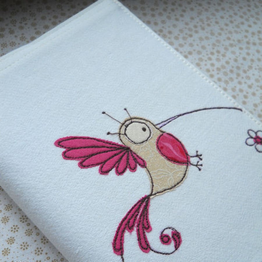 embroidered hummingbird notebook cover - A6 size