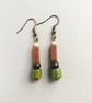 Green, black, brown shimmer rectangle bead dangle drop African inspired earrings
