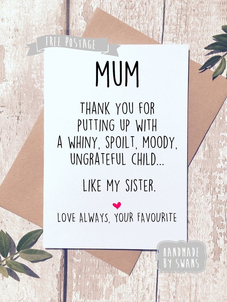 Funny birthday card for mum, Like my sister, birthday gift, Card for mum, Funny 
