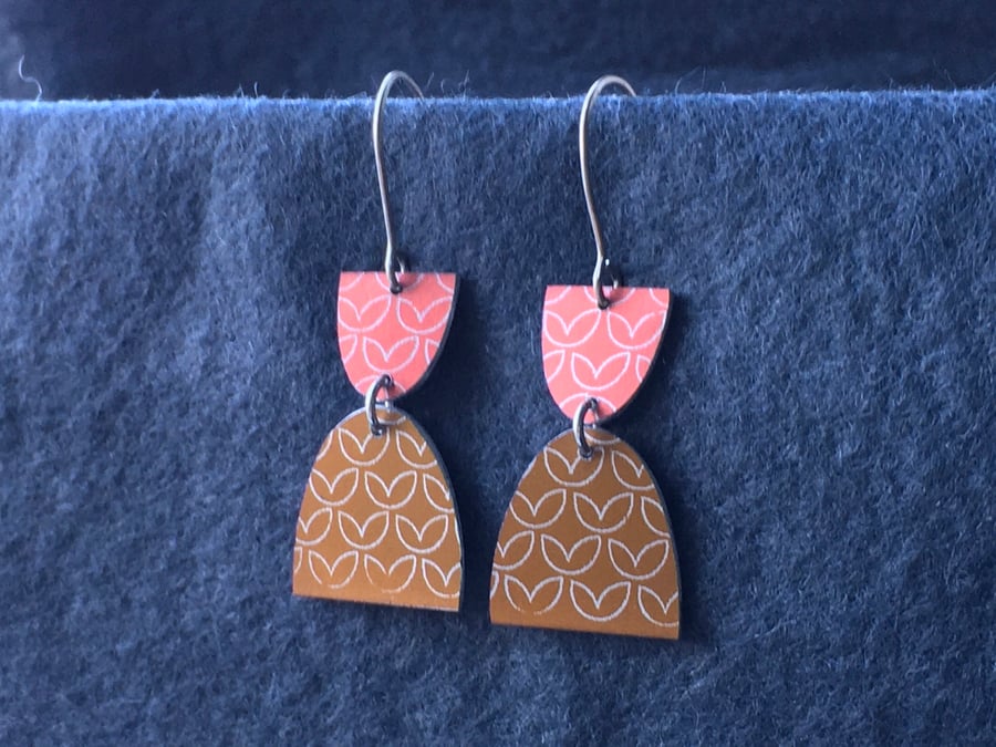 Mustard and pink dangle earrings