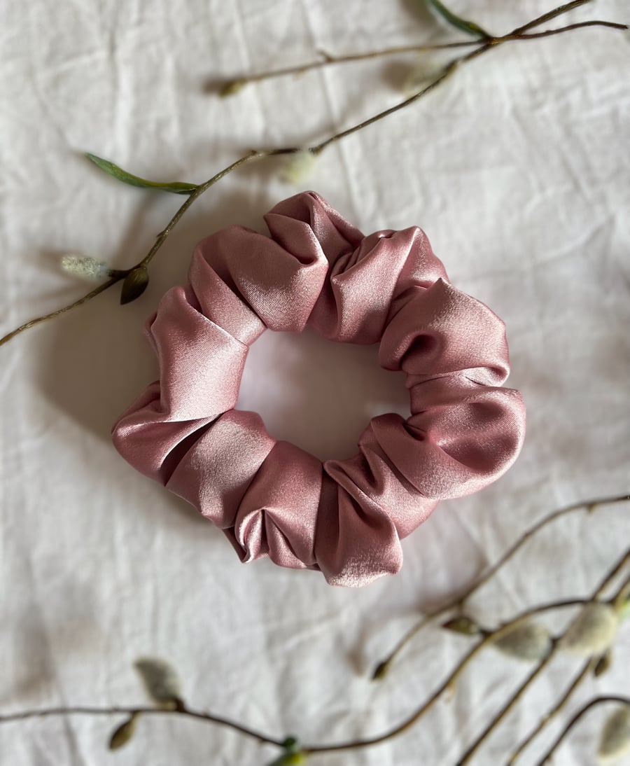 Rose Pink Satin Scrunchie - Large