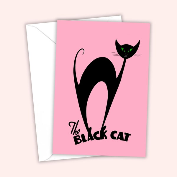 Mid Century Atomic Black Cat, All Occasions Greetings Card