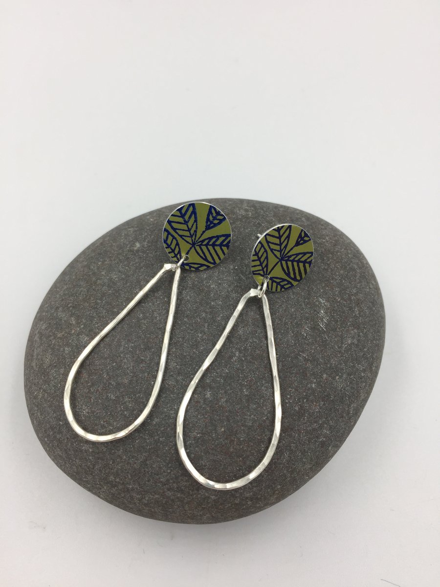 Lime green leaf studs with silver wire drop