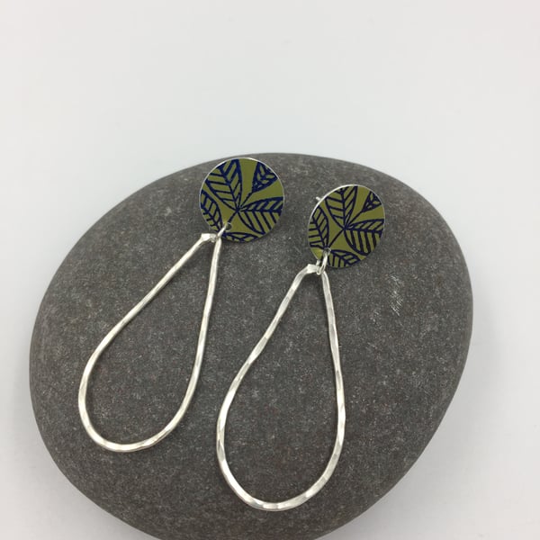 Lime green leaf studs with silver wire drop