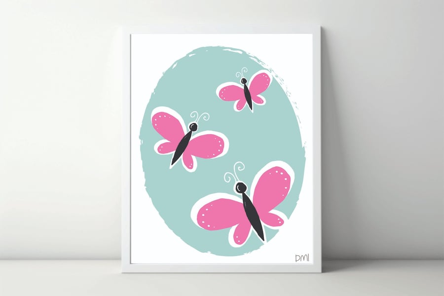 Butterfly Trio A4 Art Print