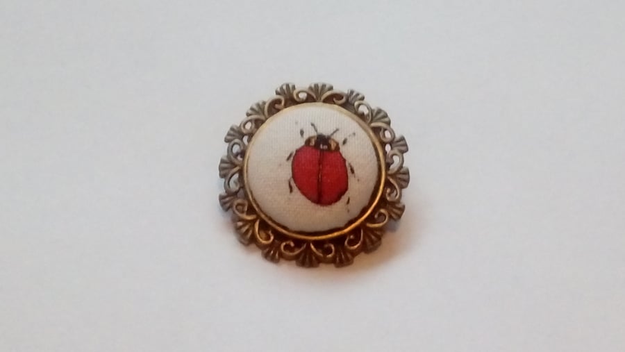 Insect Fabric Covered Button Brooch 