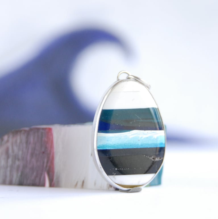 Cornish surfite pendant - blue stripes