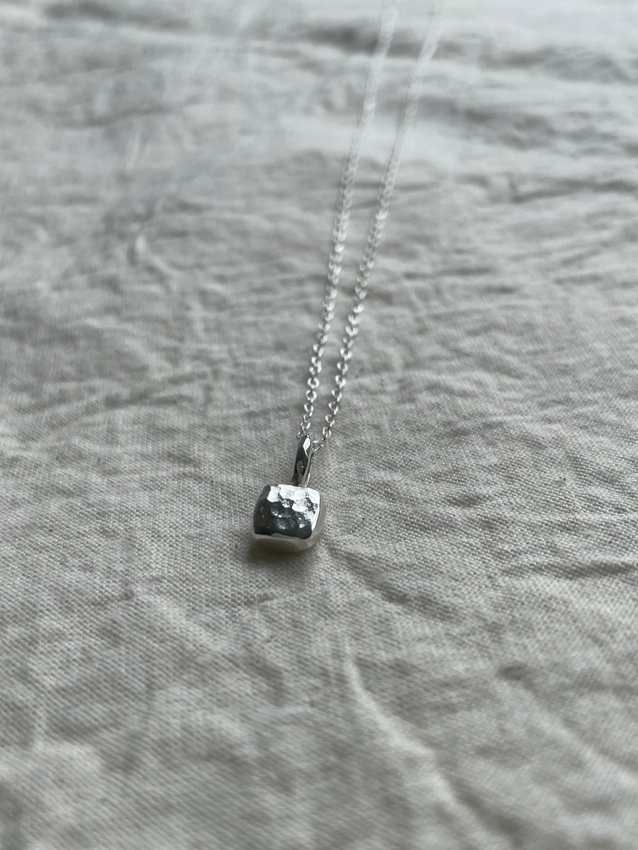 Tiny Square Necklace - Recycled Sterling and Fine Silver