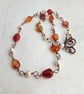 Carnelian and pearl copper wire necklace, June and July birthstone, Cancer sign - Image 5
