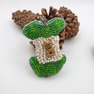 Apple Core bead embroidered brooch