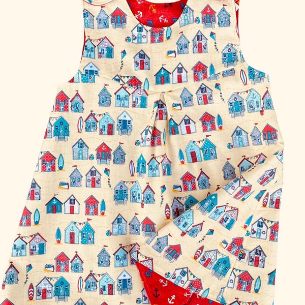 Beach Huts and Mini Anchor Reversible Dress - 3 years