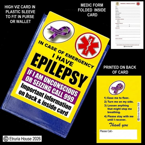 Epilepsy , In case of emergency card, plastic case, plus Medic form 