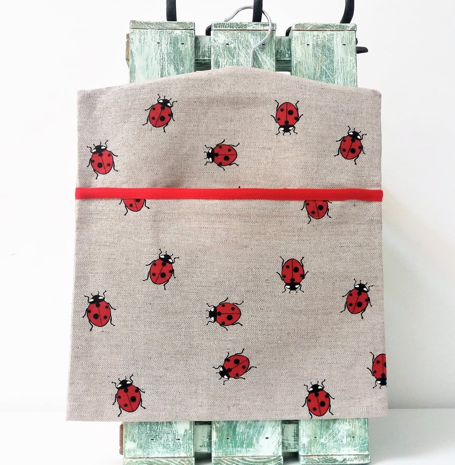 Handmade Linen Cotton Ladybirds Peg Bag Size 35cm x 30cm 14" x 12"