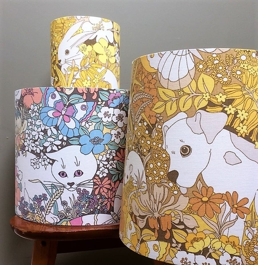 Fun  60s 70s Animals SPOT AND FRIENDS Sanderson  Vintage Fabric Lampshade option