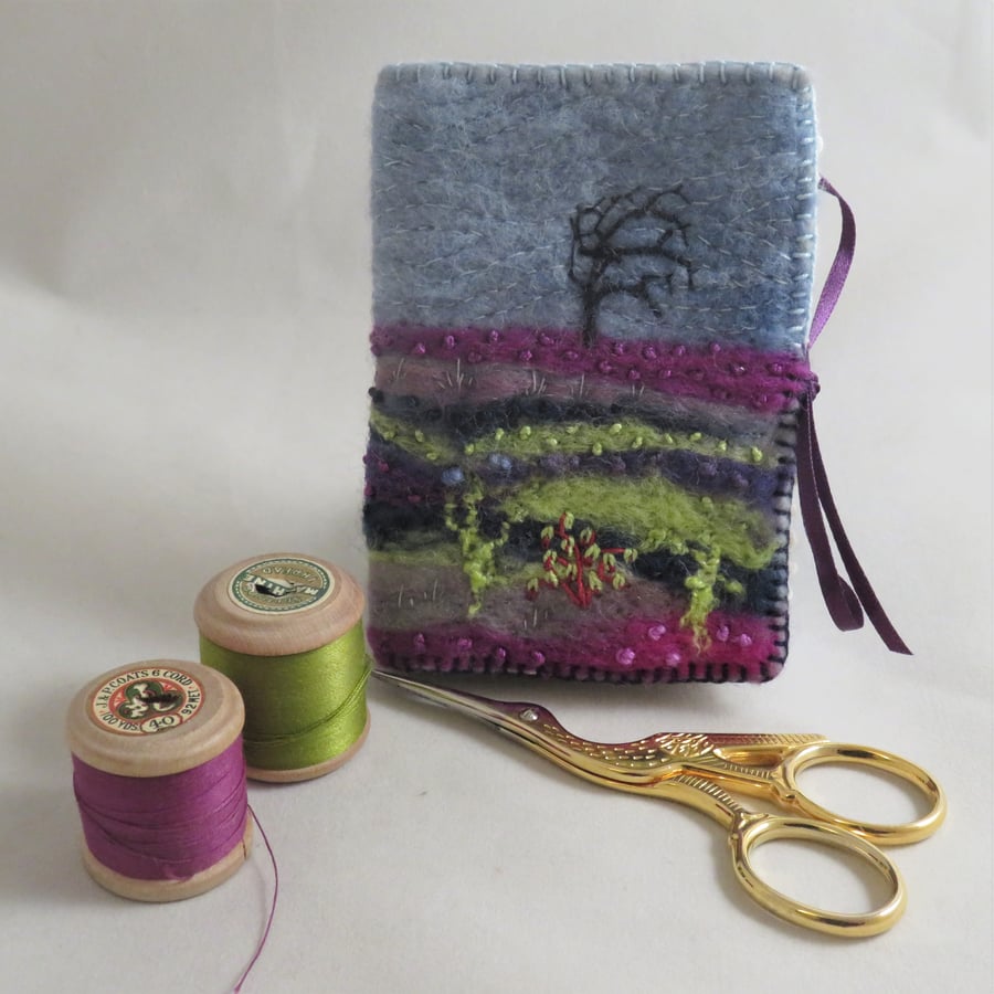Heather Moorland  Needle Book - Embroidered and felted