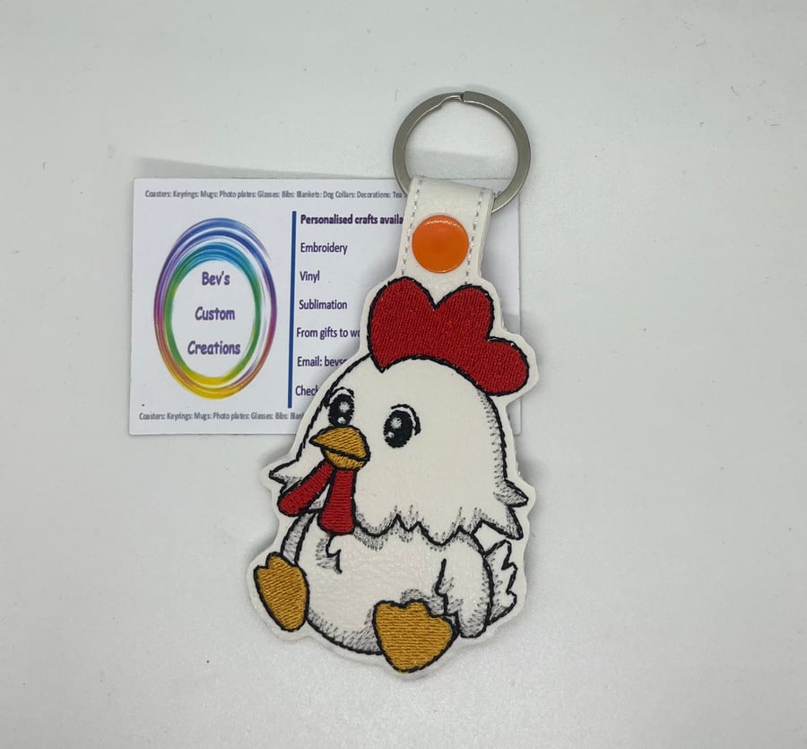 Embroidered Chicken Keyring 
