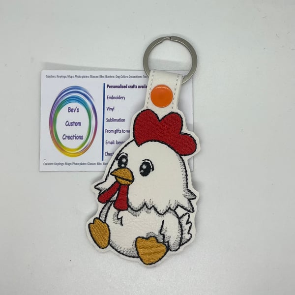 Embroidered Chicken Keyring 