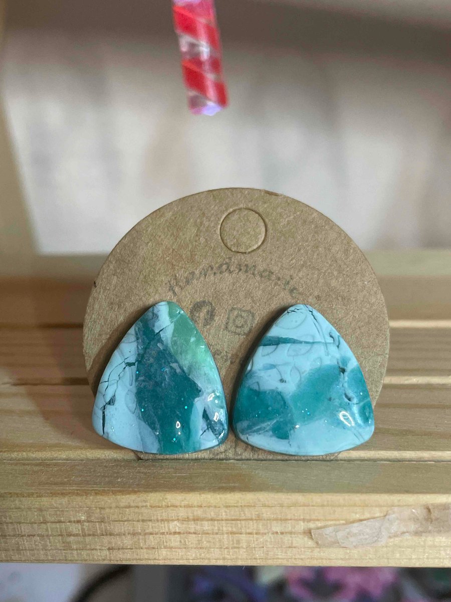 Handmade Polymer Clay Turquoise Stud Earrings 