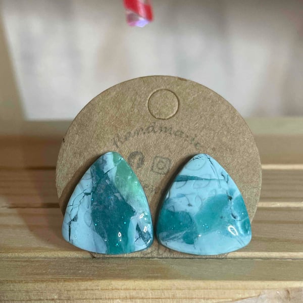 Handmade Polymer Clay Turquoise Stud Earrings 