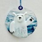 Fused Glass Polar Bear Decoration