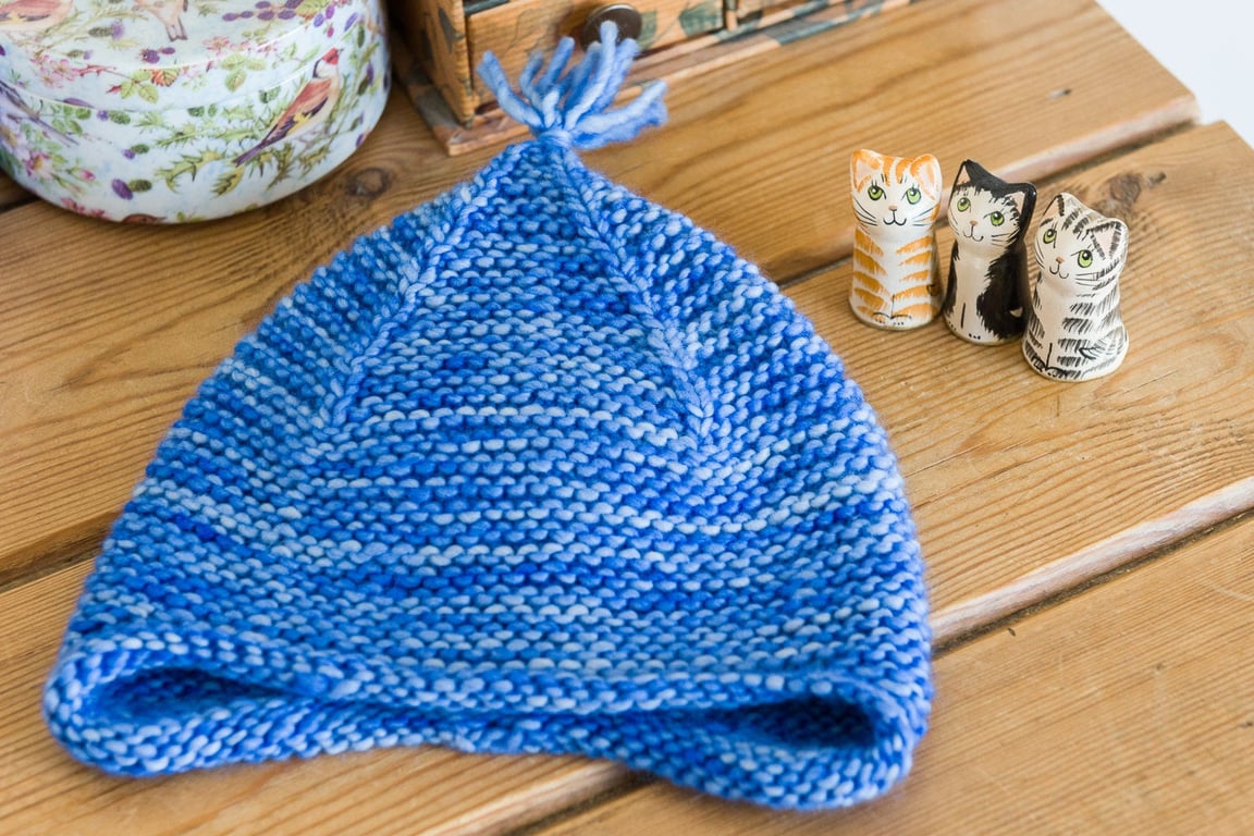 Pixie baby hat - hand knit little pixie style hat with ear flaps and a tassel