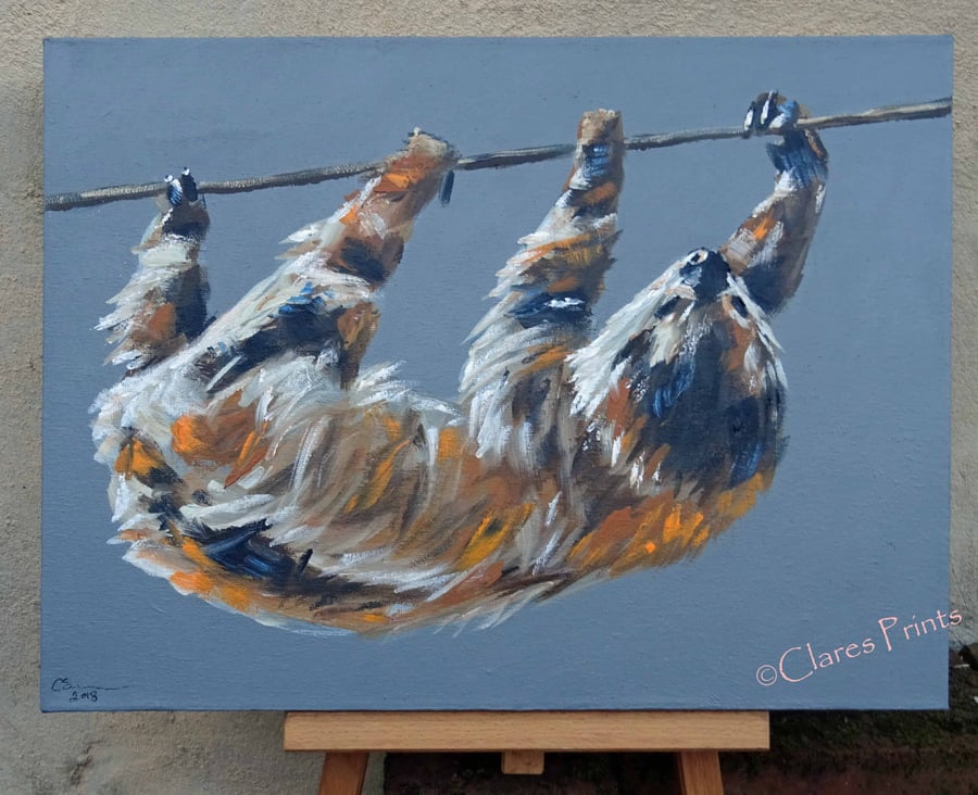 Sloth Painting Art Original Acrylic Animal Painting on Canvas OOAK 