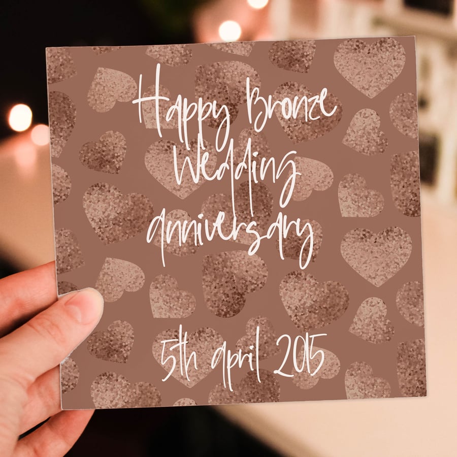 Bronze (8th) anniversary card: Personalised with date