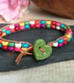 Multicoloured howlite bead and leather bracelet with green ceramic heart button - Image 8