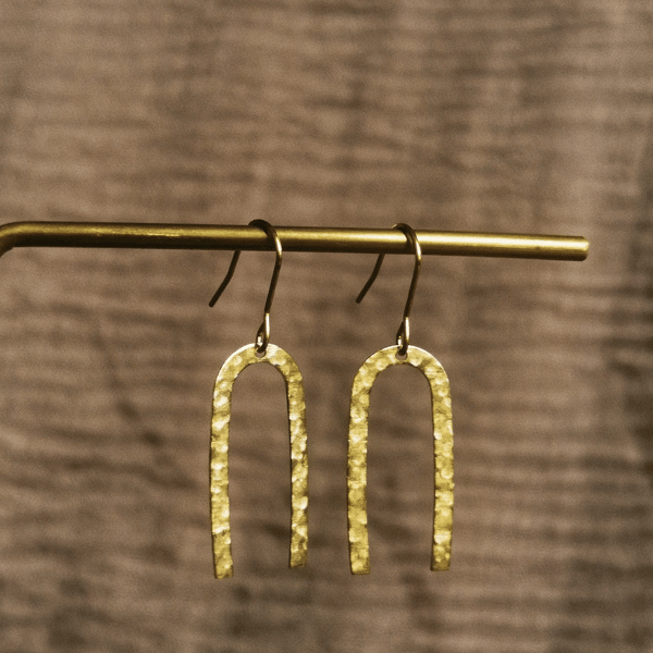 Minimalistic hammered brass arch earrings, gift for her
