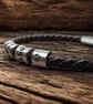 Men's Personalised Leather Bracelet with Four Hand Stamped Rings - Free Delivery - Image 4
