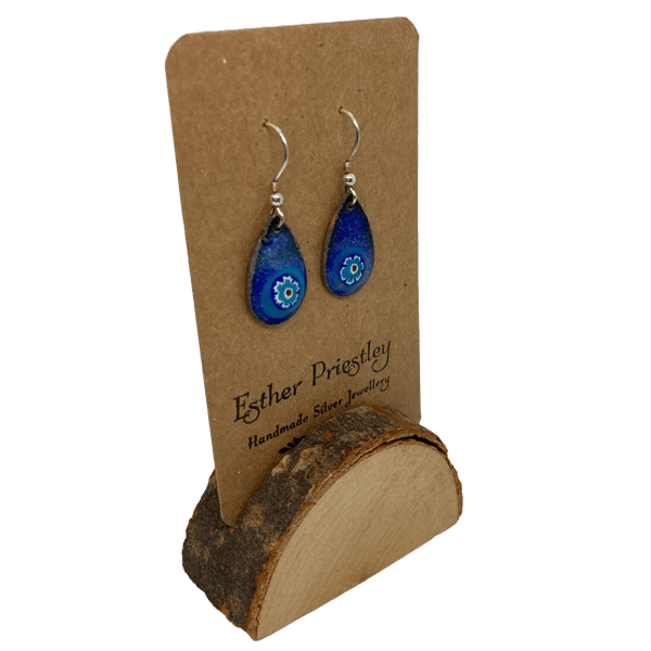 Forget-me-not flower - Blue Enamel teardrop earrings- Summer Flower Earrings