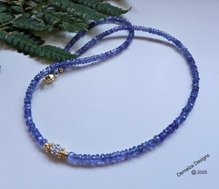 AA Grade 45ct Genuine Tanzanite  Choker Gold Vermeil Necklace 