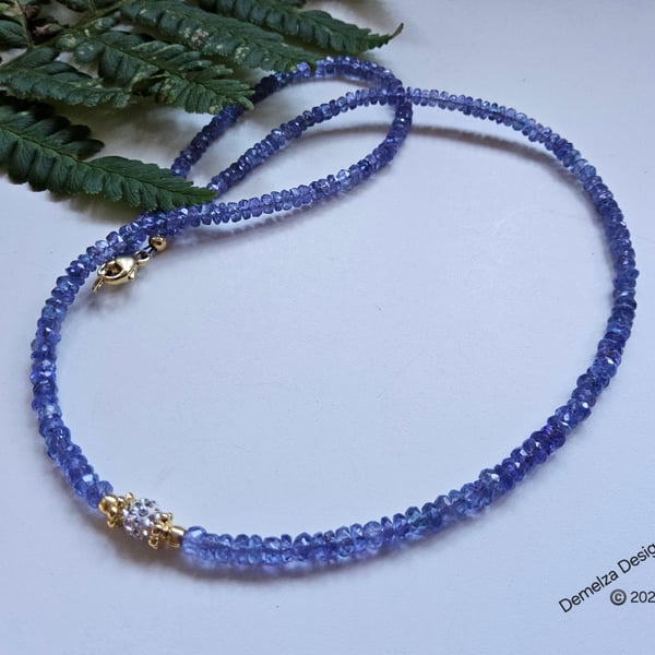 AA Grade 45ct Genuine Tanzanite  Choker Gold Vermeil Necklace 