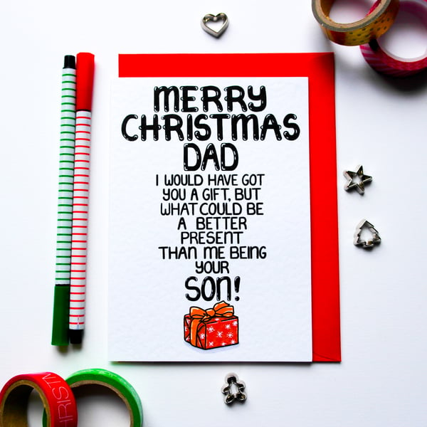 Funny Christmas Card From Son for Dad, Joke Dad Christmas Card From Son