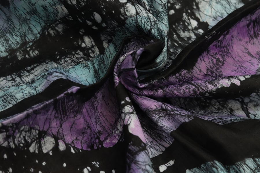 Large marbling Adire Batik fabric sold by the yard, purple adire fabric
