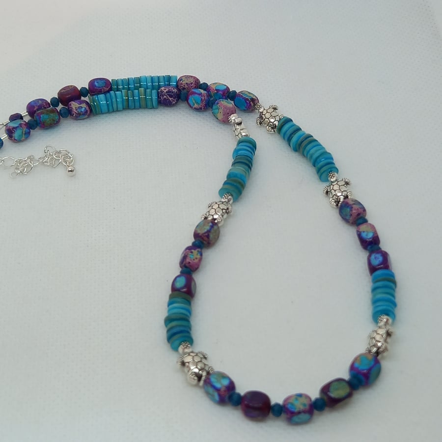 Sea sediment jasper and shell necklace